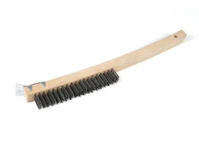 6 Pack - 13.5'' Wire Scratch Brush with Wood Handle and Scraper (Carbon Steel)