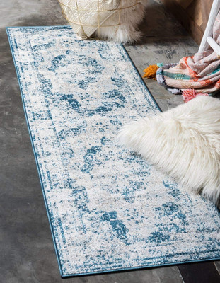 Sofia Collection Area Rug - Salle Garnier (2' X 6' 7'' Runner, Blue/ Ivory)