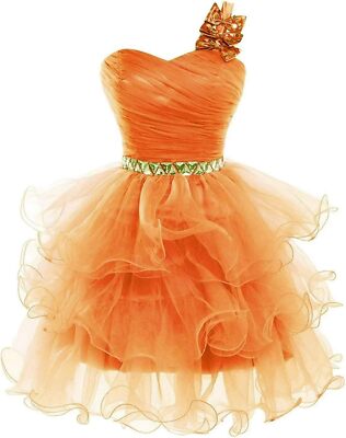 strapless open back dress Puffy Burnt Orange Prom Dress 2023 Spaghetti Straps Tulle Lace Appliqu –  AnnaCustomDress main image 1
