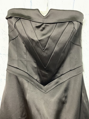 KAREN MILLEN Blue-Black Strapless Satin Cocktail Party Dress SZ 6 US A-Line - Foto 6 di 11