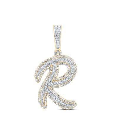 10K Yellow Gold Real Diamond Italic Font Slanted Letter Initial R ...