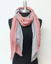 Crinkle two-tone shadow Silk Blend Scarf Rose Gray Soft Head Face Cover