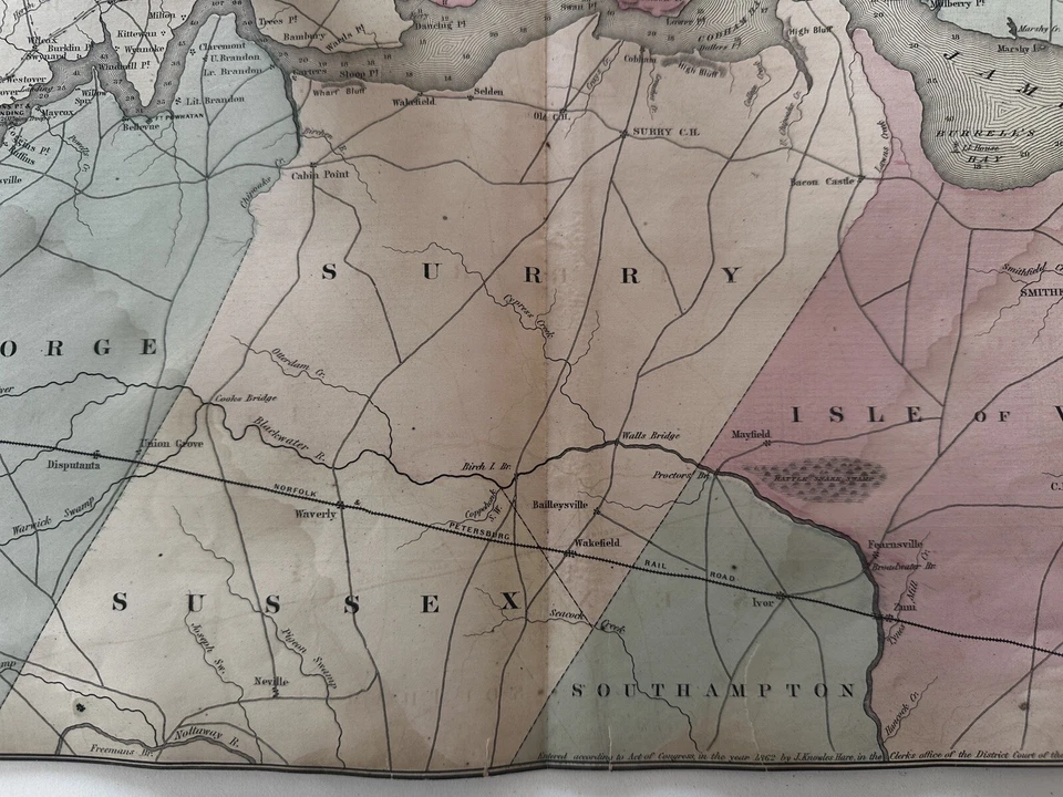 Richmond Virginia Guerra Civil Campaña Peninsular 1870 Johnson mapa grande Foto 4 de 4