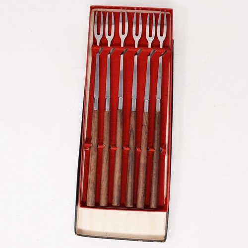Forchette per fonduta vintage MCM set 6 acciaio inox e legno scatola giapponese minimalista elegante - Foto 3 di 15