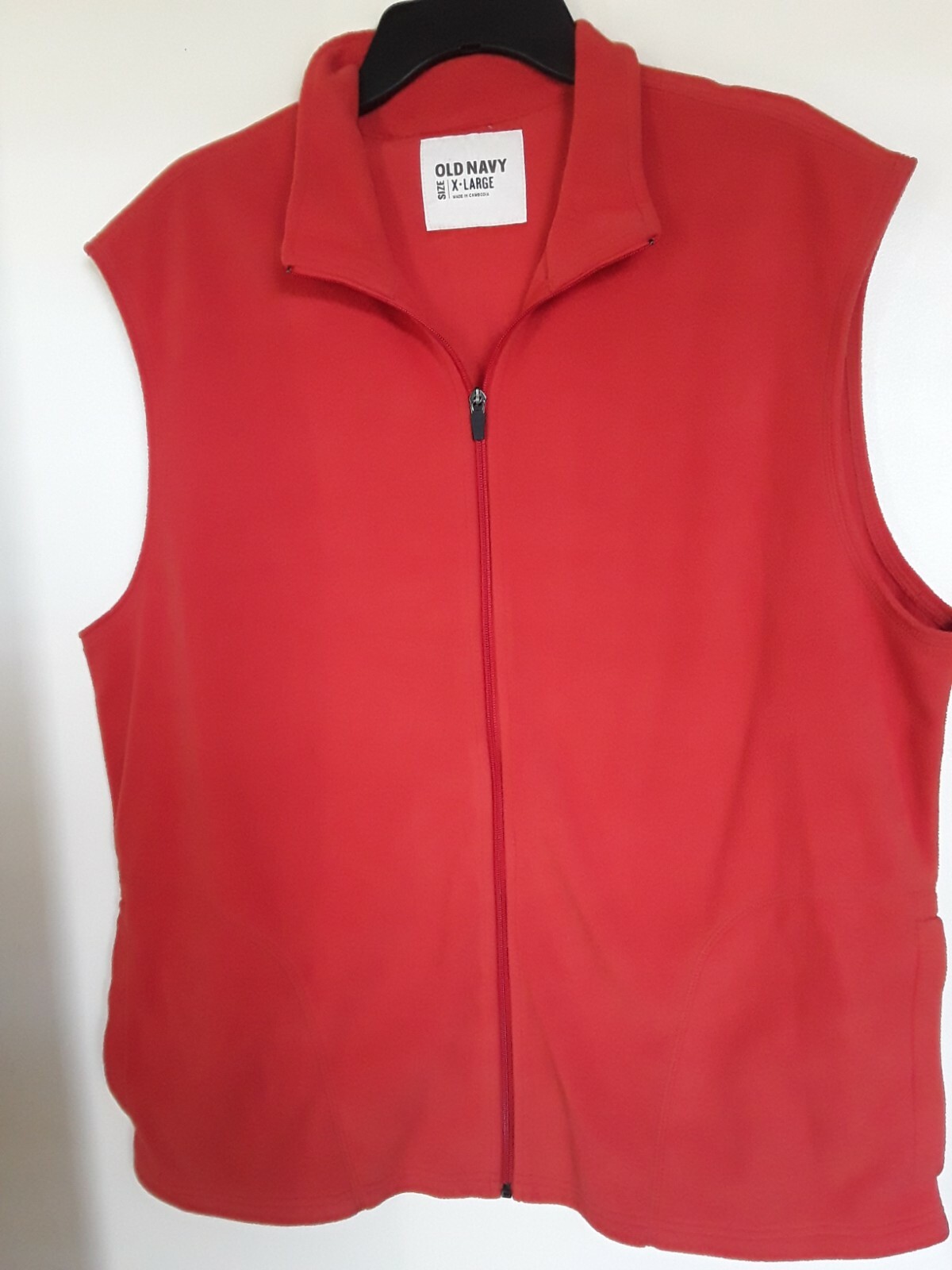 Old Navy Men XL Full Zip Fleece Sleeveless Sweater Vest Jacket Pockets Orange