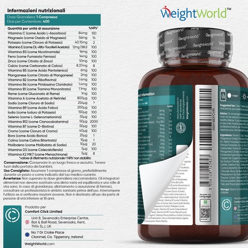 Multivitaminico Completo con 27 Vitamine e Minerali Essenziali, 400 Compresse - Foto 5 di 6