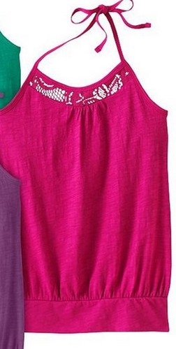 Mudd Girls 7x 16 Crochet Trim Fuschia Halter Tank Top Banded Bottom Shelf Bra - Picture 2 of 4