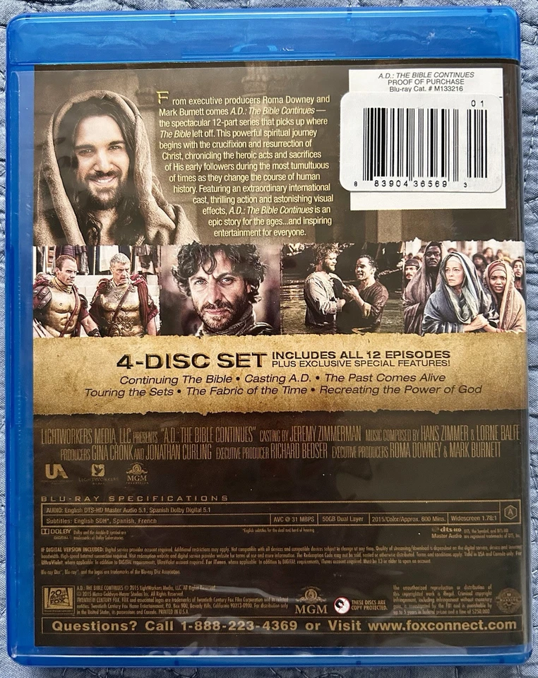 A.D. The Bible Continues (Blu-ray, 2015, 4-Disc Set) 12 Episodes - Image 2 of 2