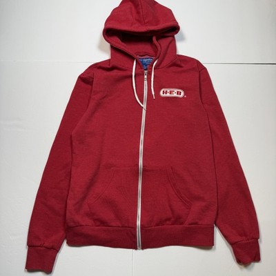 H-E-B Hoodie Mens Medium Red Full Zip Sweatshirt Fleece Sweater Ukrop's Threads