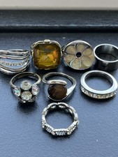 Vintage Costume Ring Lot 8pc Signed Konplott Statement Rhinestone Wear Repair