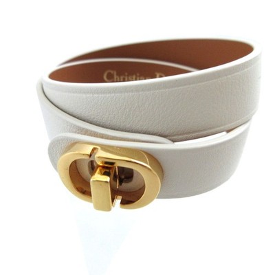 AUTHENTIC Christian Dior B1760 Double double 30Montaigne bracelet Creme Leather