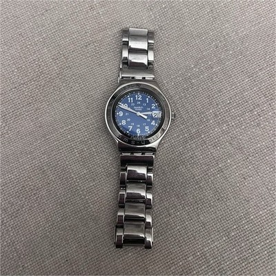 Swatch Irony Blue Dial Stainless Steel Swiss Made Quartz Wristwatch with Box