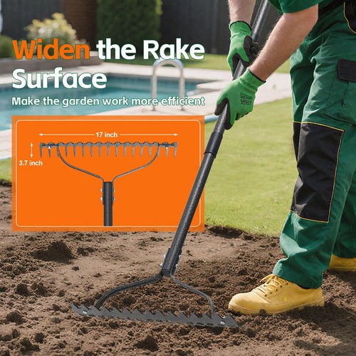 Bow Rake, Heavy Duty Metal Garden Rake for Looseing Soil, Leveling Lawn and C... - Foto 2 di 7