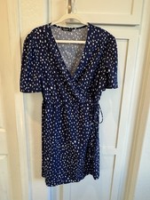 SHEIN Curve 2XL Wrap Dress Navy Blue White Abstract Short Sleeve