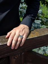 Mens Sapphire Blue Gemstone Signet Ring 925 Silver Solid Back Square Ring