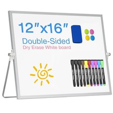 Magnetic Desktop Whiteboard with Stand, 16'' x 12'' Double-Sided Dry Erase Wh...