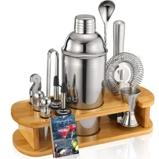 Cocktail Shaker Set Bartender Kit: 13-Pcs Bar Tools Set with Bamboo Stand, Es...