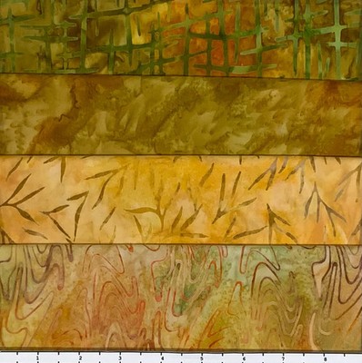 Lot of (4) 1 Yard Cuts 100% Cotton Quilting Batik Fabric Gold Green Orange #221