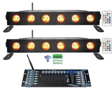 2 Rockville BEST STRIP 60 Black Rechargeable Light Bars Wireless DMX Controller