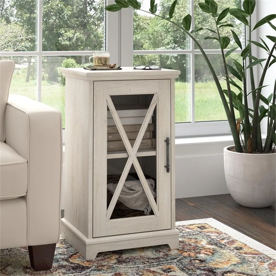 Bush Lennox Engineered Wood End Table with Storage in Linen White Oak - Image 2 of 4