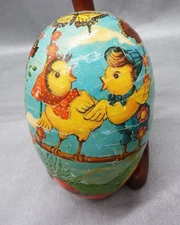 Vintage West German Paper Mache Easter Egg Candy Container Chicks, Eggs, Flowers
