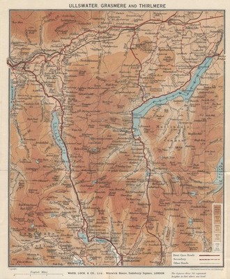ULLSWATER, GRASMERE & THIRLMERE. Seenplatte. Cumbria. WARD LOCK 1937 Karte