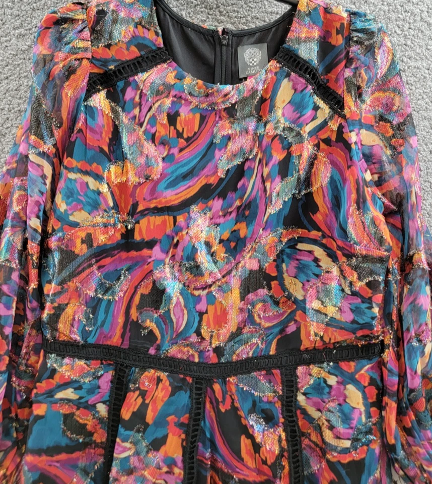 Vestido Vince Camuto Metálico Chifón Ajuste y Acampanado Para Mujer 14 Rojo Cierre Multi Cremallera Foto 3 de 4