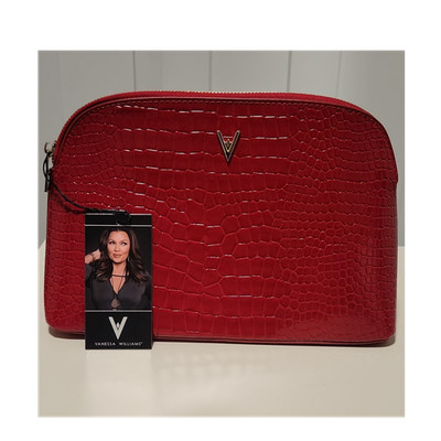 Vanessa Williams Red Faux Leather Cosmetic Case VW-482-RD Zipper
