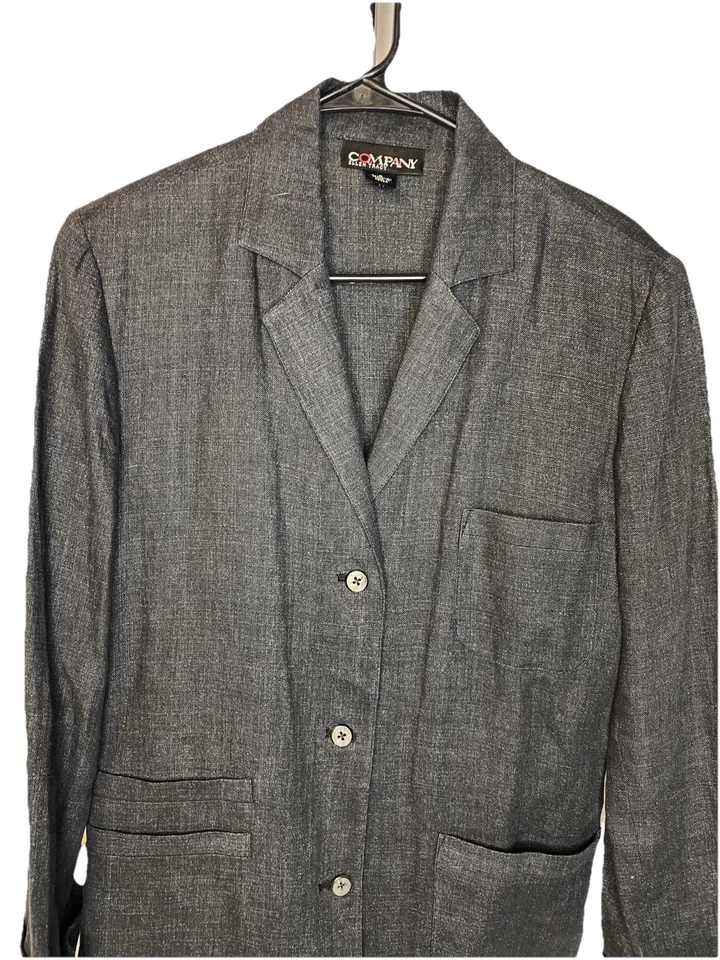 Chaqueta Blazer VINTAGE Ellen Tracy Mujer Talla 8 Lino Orgánico Gris Oscuro Foto 2 de 4