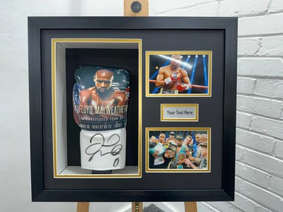 Boxhandschuh Display Rahmen 2 Fotos 5 Zoll tief 3D Gehäuse schwarz Halterung Gold Lippe Plakette