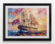 Hms Victory Style Sail Ship Framed Canvas Picture Poster Print Wall Art