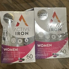 2x Active Iron for Women Non-Constipating 30 Active Iron High Potency Caps 9/25