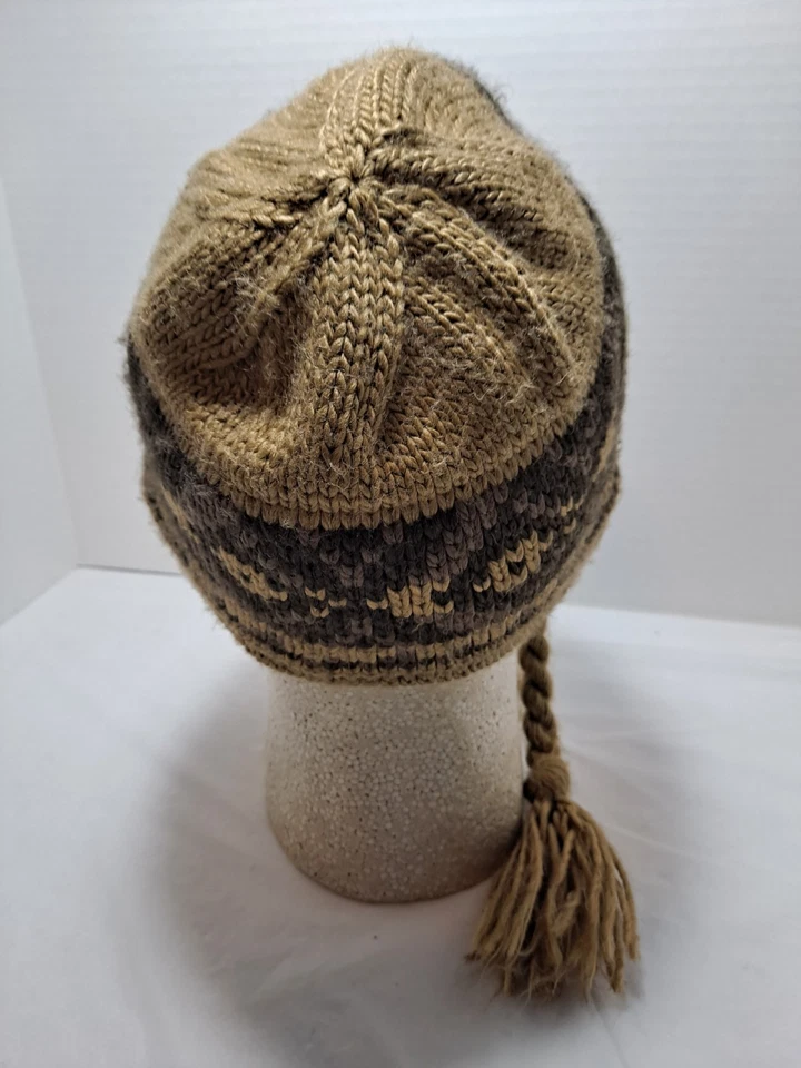 Gorro Columbia Marrón Tejido Oreja Solapa Unisex O/S Invierno Borlas Trenzadas Gorpcore Foto 3 de 4