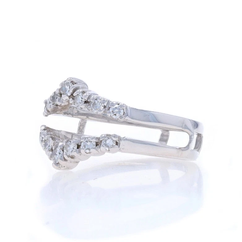 White Gold Diamond Enhancer Wedding Band 14k Single Cut .38ctw Wrap Jacket Ring - Image 3 of 4