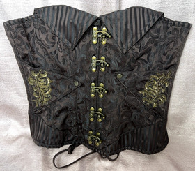 Sz 30 Brown Brocade Brass Swing Clasp Steel Boned Corset Over Breast Steampunk