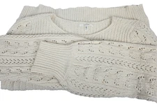 Fuzzy Round Neck Sweater Cream Butter Soft Knit Long Sleeve Womens Sz Small Cozy