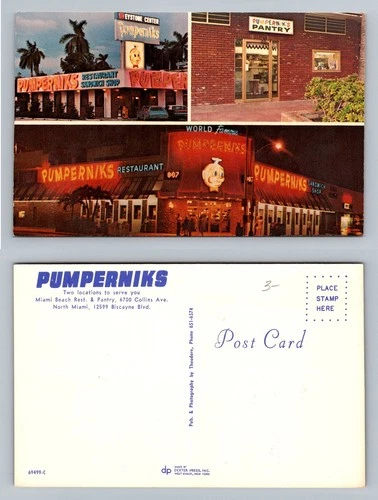 Miami Beach, FL-Florida, Pumperniks Restaurant Neon Signs Vintage Postcard