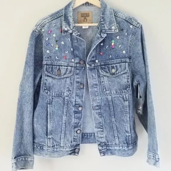 Bedazzled Vintage GAP blue denim jean jacket sparkles 90s