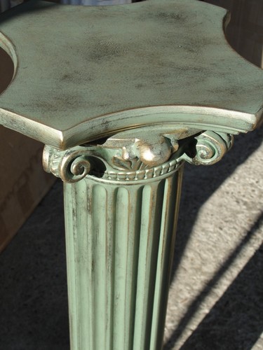 Säule Blumensäule Tisch Design Barock Säulen Antik Stuckgips Deko 1028 Grün Gold - Picture 4 of 5