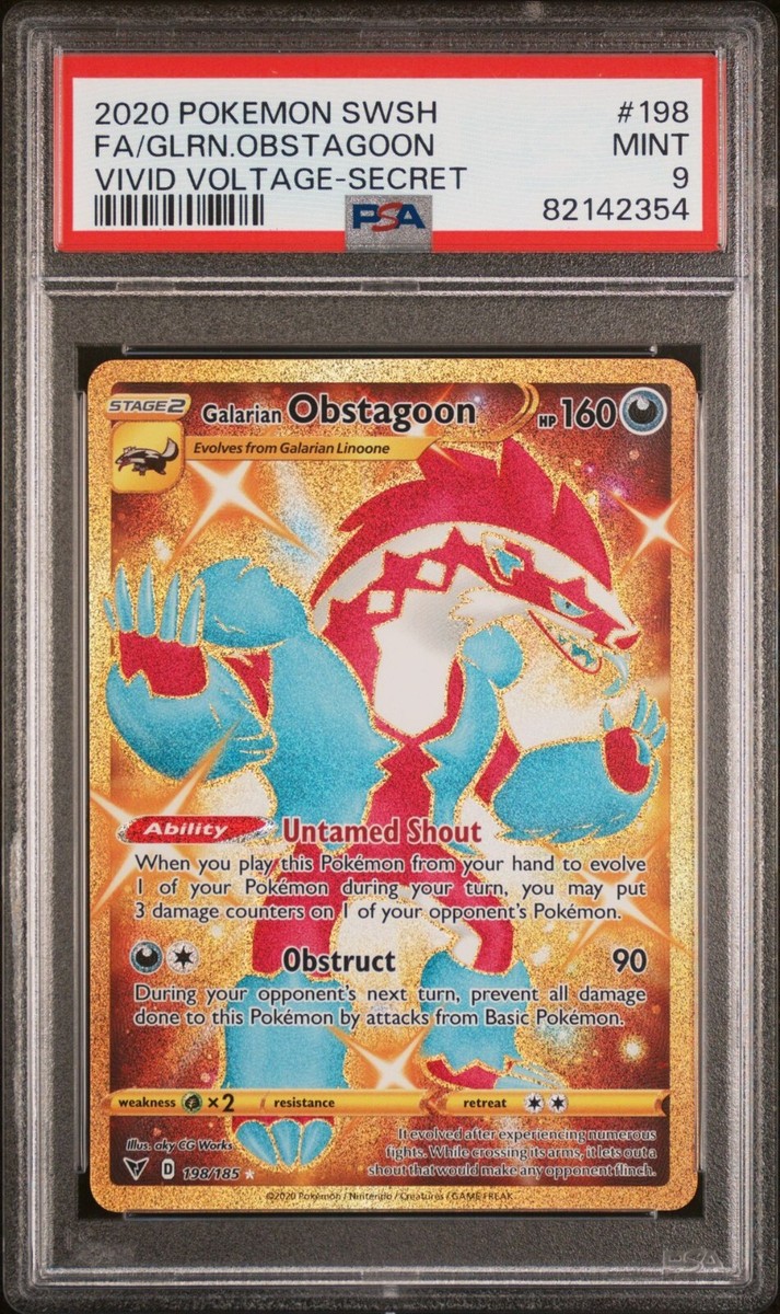 obstagoon pokemon card value Pokémon TCG SWSH Full Art Galarian Vivid Voltage 198 Holo Secret PSA 9 Evolves from Galarian Linoone Type Obstagoon | Pokémon Cards and
