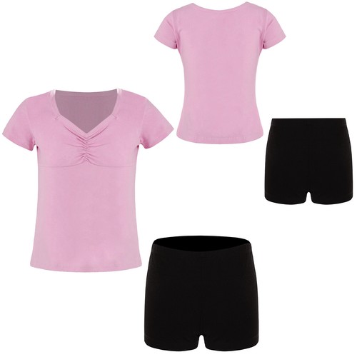 Kids Girls Outfit Ruched Front Set Training Suit Swimwear Dancewear Dance Yoga - Picture 26 of 34