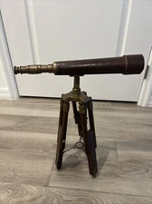 VINTAGE BRASS 17'' TELESCOPE WITH TABLE TOP WOODEN TRIPOD STAND.