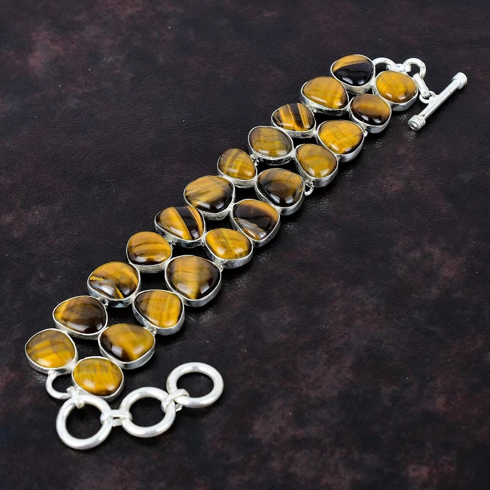 Pulsera ojo de tigre pulsera de plata de ley 925 hecha a mano pulsera de piedras preciosas Foto 2 de 4