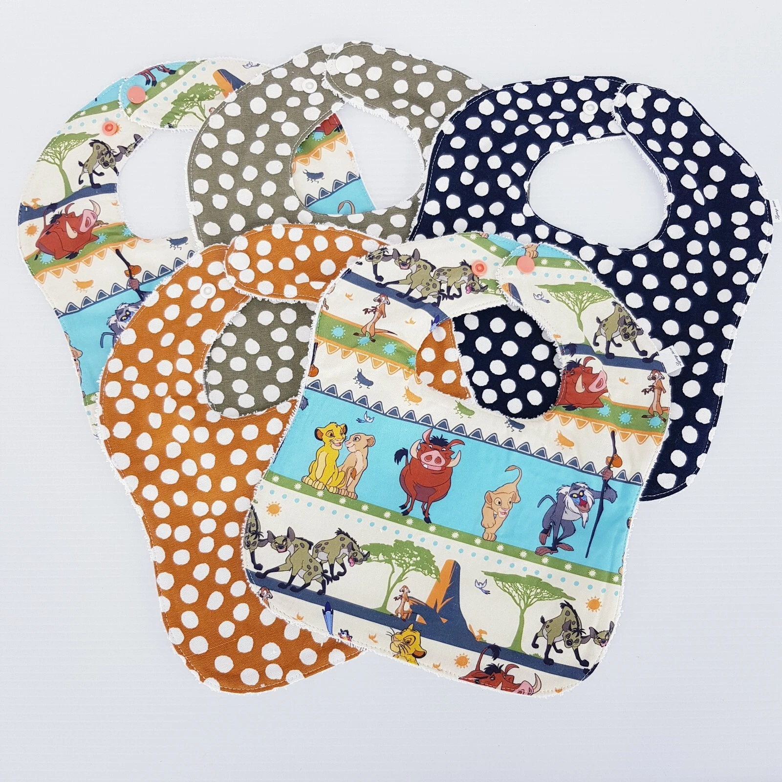 Baby Bibs Lion King Spotted Prints 5 x Pack 100% Cotton Handmade New