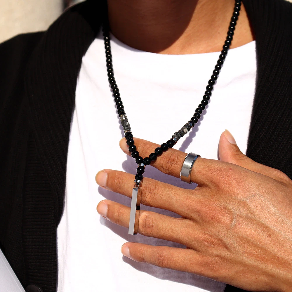 Long necklace with 3 strands of Lapis and inserts with lava stone tiles and  Sicilian majolica, L 74 cm approx.