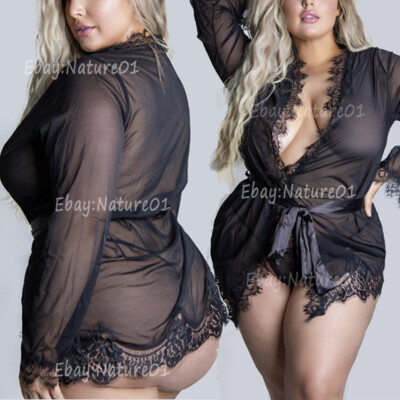 Womens Sexy Lingerie See-Thru Cover Lace Bath Robe Nightwear Sleepwear Plus  Size | eBay