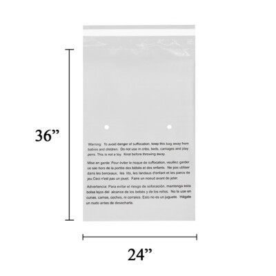 75 Clear Self Seal Poly Bags – 24x36 Inch, 1.5 Mil, Suffocation Warning For Shipping & Packaging
