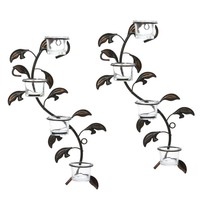 Hosleys Leaf 16-inch Candle Holder Wall Sconce Plaque With Tea Lights Set Of 2 Hosleys Leaf 16-inch Candle Holder Wall Sconce Plaque With Tea Lights Set Of 2