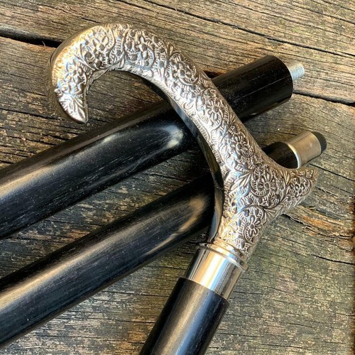 Bastón para caminar estilo victoriano - mango de latón plateado, varilla de madera vintage regalo - Imagen 2 de 7
