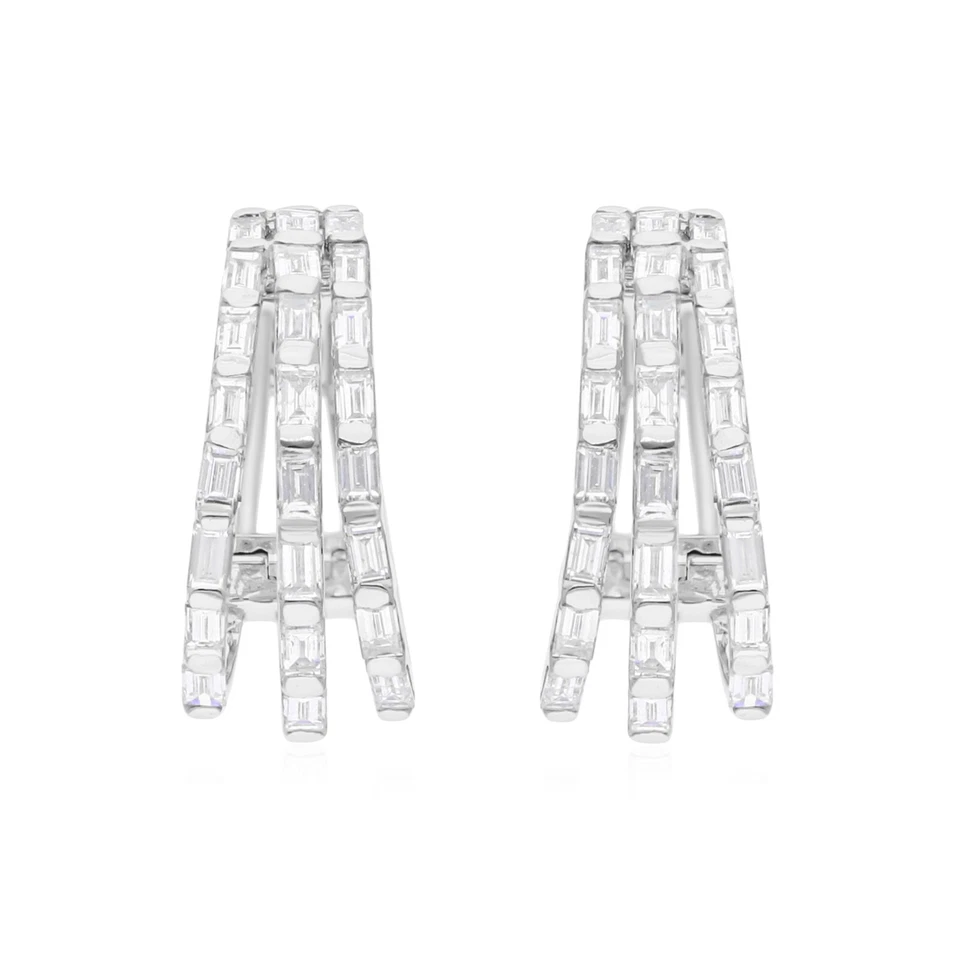 0.82 Ct Lab Grown CVD Baguette Diamond Huggie Earrings Gift 18k White Solid Gold - Image 3 of 4